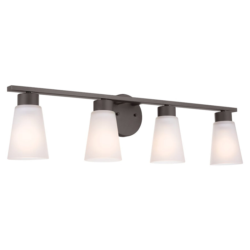 Kichler Stamos 4-Light Vanity Light | Modern Brushed Nickel & Satin Etched Glass | Bathroom Vanity Light | 4 x 60W Incandescent, Damp Rated | Model 55122NI