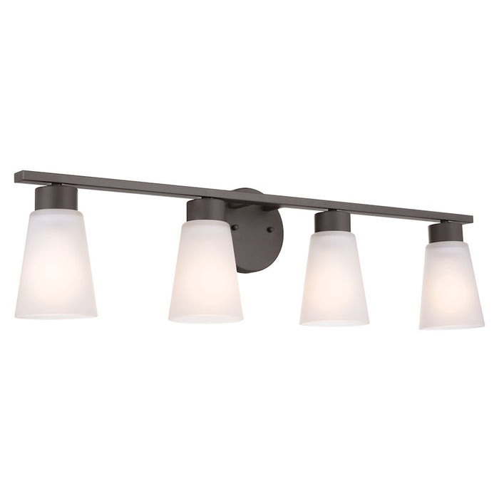 Kichler Stamos 4-Light Vanity Light | Modern Brushed Nickel & Satin Etched Glass | Bathroom Vanity Light | 4 x 60W Incandescent, Damp Rated | Model 55122NI