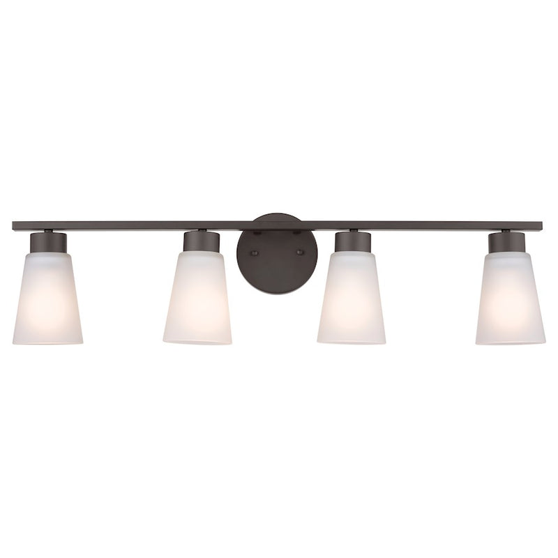 Kichler Stamos 4-Light Vanity Light | Modern Brushed Nickel & Satin Etched Glass | Bathroom Vanity Light | 4 x 60W Incandescent, Damp Rated | Model 55122NI