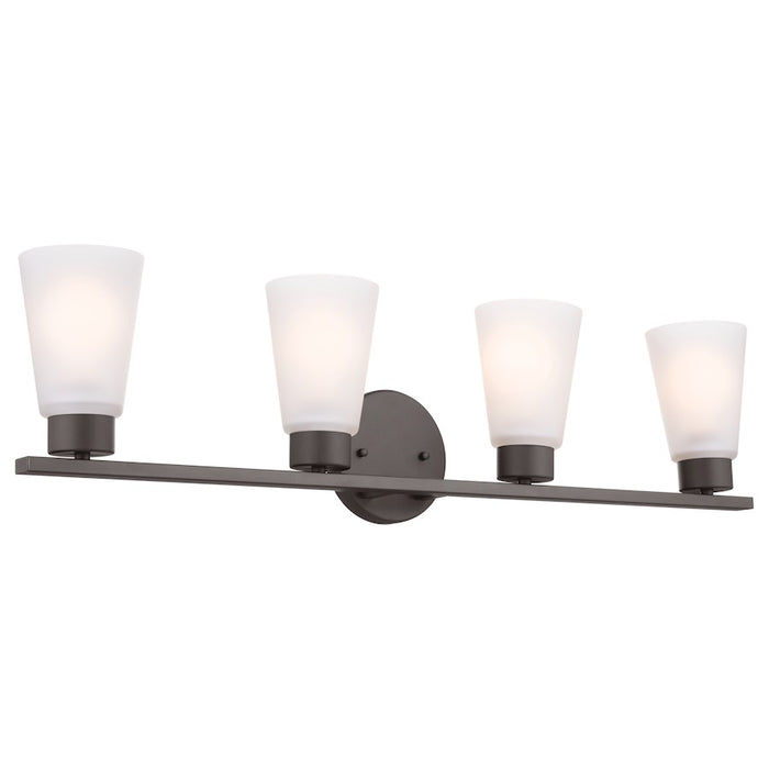 Kichler Stamos 4-Light Vanity Light | Modern Brushed Nickel & Satin Etched Glass | Bathroom Vanity Light | 4 x 60W Incandescent, Damp Rated | Model 55122NI