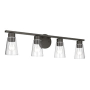 Kichler Stamos 31.25in 4-Light Vanity Light | Modern Olde Bronze Steel and Clear Satin Etched Glass | Bathroom Vanity | 31.25 x 8.25 in | Model 55122OZCLR