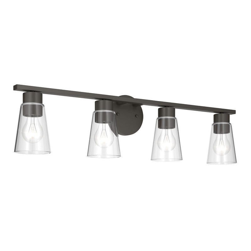 Kichler Stamos 31.25in 4-Light Vanity Light | Modern Olde Bronze Steel and Clear Satin Etched Glass | Bathroom Vanity | 31.25 x 8.25 in | Model 55122OZCLR