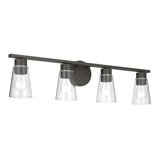 Kichler Stamos 31.25in 4-Light Vanity Light | Modern Olde Bronze Steel and Clear Satin Etched Glass | Bathroom Vanity | 31.25 x 8.25 in | Model 55122OZCLR