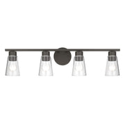Kichler Stamos 31.25in 4-Light Vanity Light | Modern Olde Bronze Steel and Clear Satin Etched Glass | Bathroom Vanity | 31.25 x 8.25 in | Model 55122OZCLR