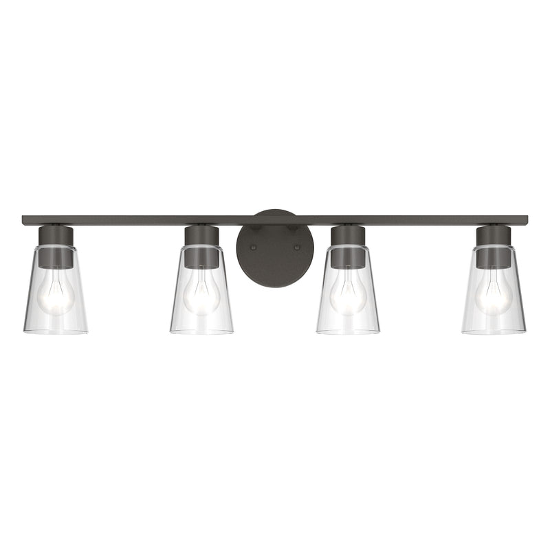 Kichler Stamos 31.25in 4-Light Vanity Light | Modern Olde Bronze Steel and Clear Satin Etched Glass | Bathroom Vanity | 31.25 x 8.25 in | Model 55122OZCLR