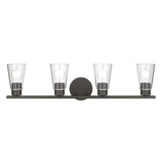 Kichler Stamos 31.25in 4-Light Vanity Light | Modern Olde Bronze Steel and Clear Satin Etched Glass | Bathroom Vanity | 31.25 x 8.25 in | Model 55122OZCLR