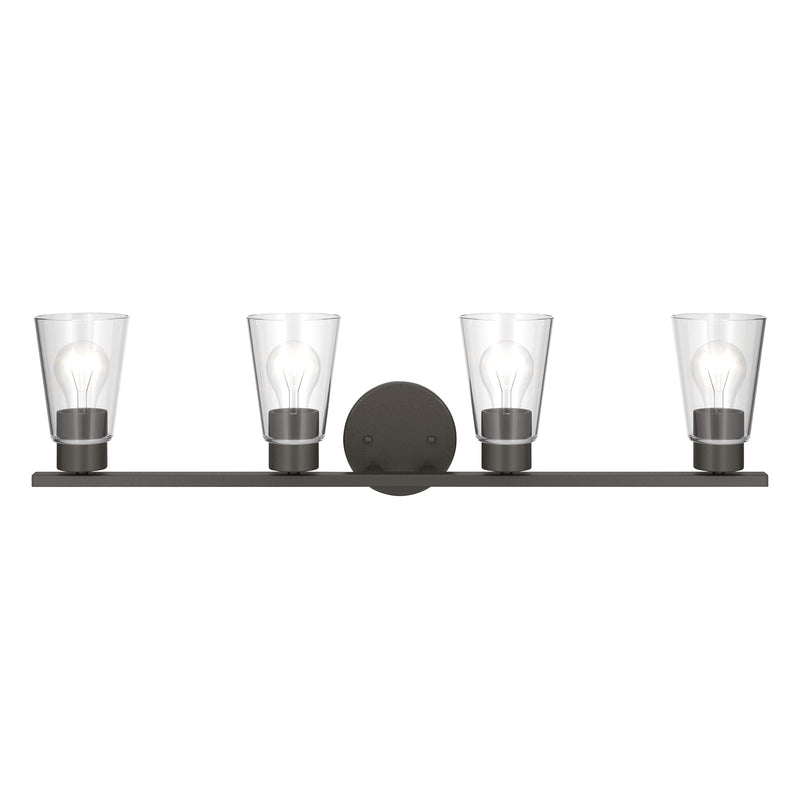 Kichler Stamos 31.25in 4-Light Vanity Light | Modern Olde Bronze Steel and Clear Satin Etched Glass | Bathroom Vanity | 31.25 x 8.25 in | Model 55122OZCLR