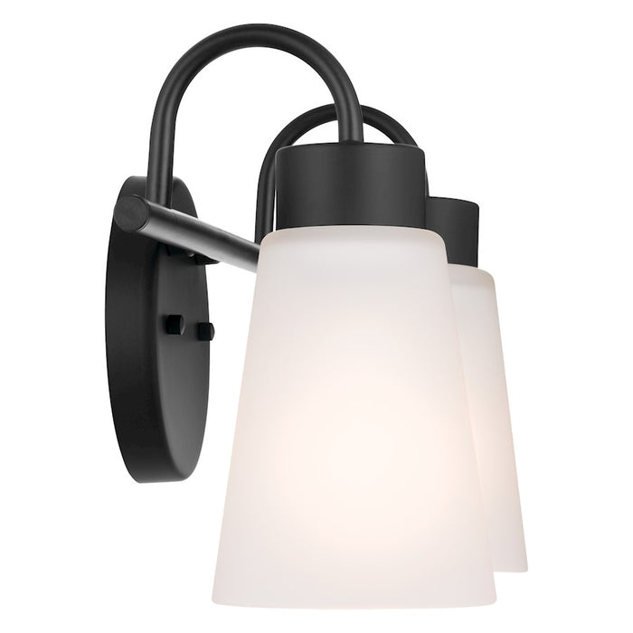 Kichler Erma 2-Light Bath Vanity Light | Industrial Black Steel & Glass | Bathroom & Powder Room Vanity Light | 2x60W Incandescent, 120V | Model 55125BK