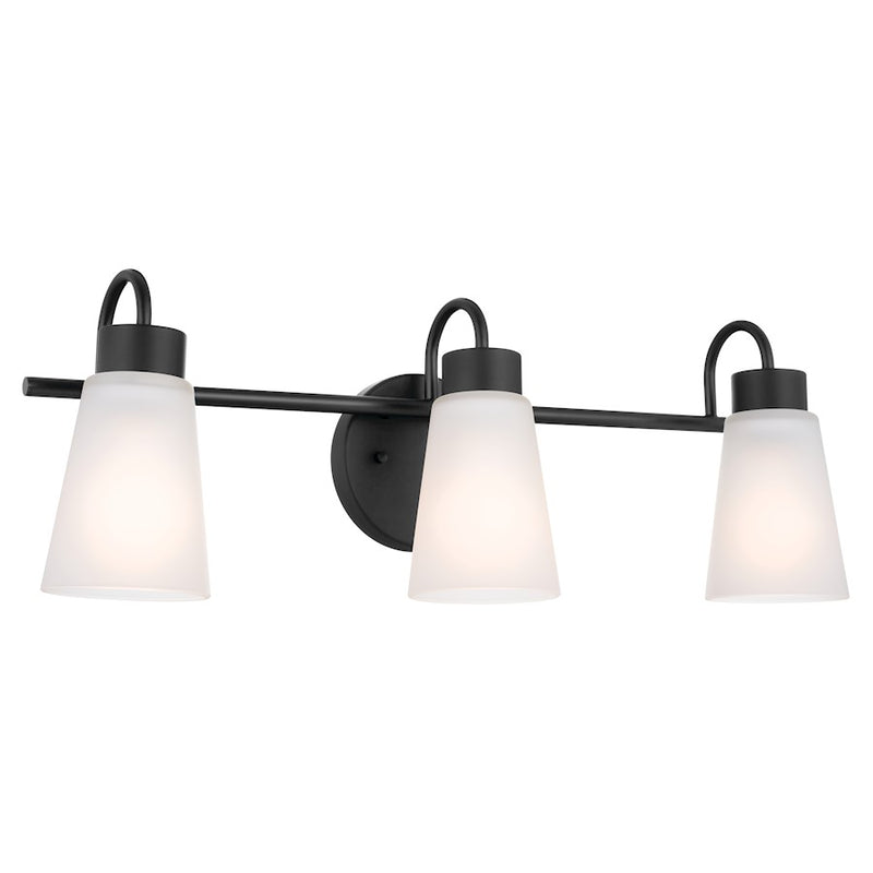 Kichler Erma 23in 3-Light Vanity Light | Black Steel & Glass | Bathroom & Powder Room Vanity Light | 180W Max, Incandescent, Damp Rated | Model 55126BK