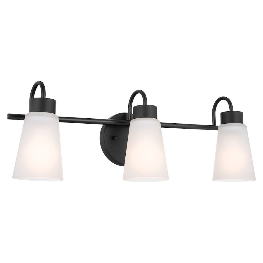 Kichler Erma 23in 3-Light Vanity Light | Black Steel & Glass | Bathroom & Powder Room Vanity Light | 180W Max, Incandescent, Damp Rated | Model 55126BK
