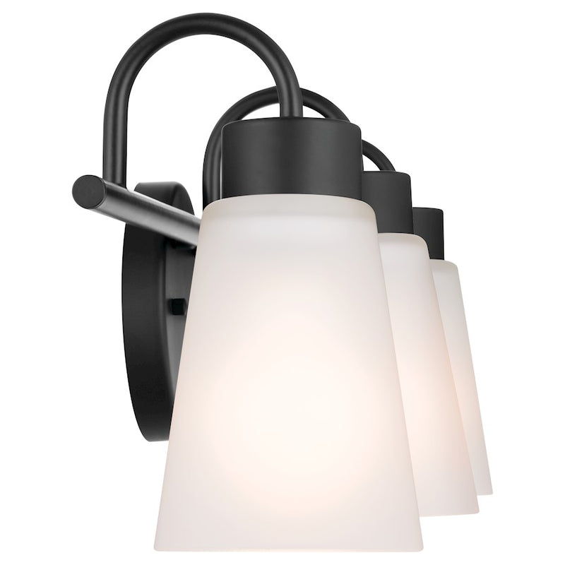 Kichler Erma 23in 3-Light Vanity Light | Black Steel & Glass | Bathroom & Powder Room Vanity Light | 180W Max, Incandescent, Damp Rated | Model 55126BK