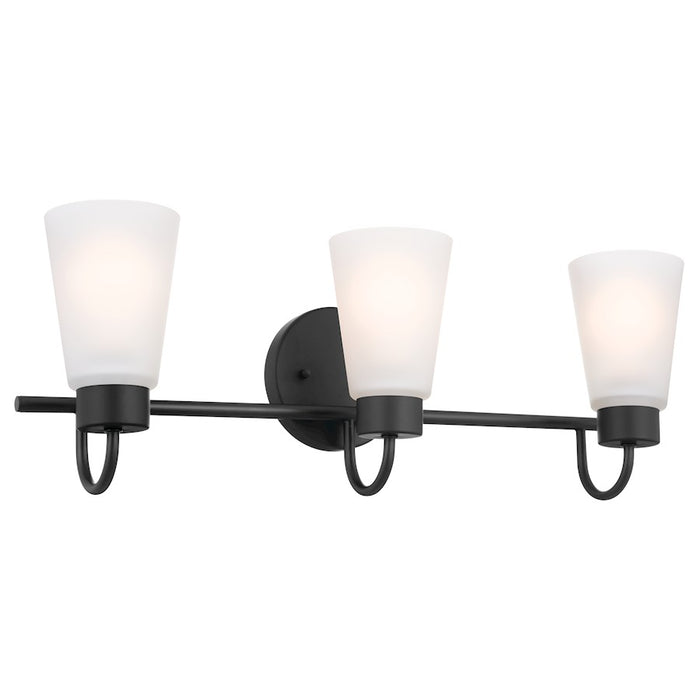 Kichler Erma 23in 3-Light Vanity Light | Black Steel & Glass | Bathroom & Powder Room Vanity Light | 180W Max, Incandescent, Damp Rated | Model 55126BK