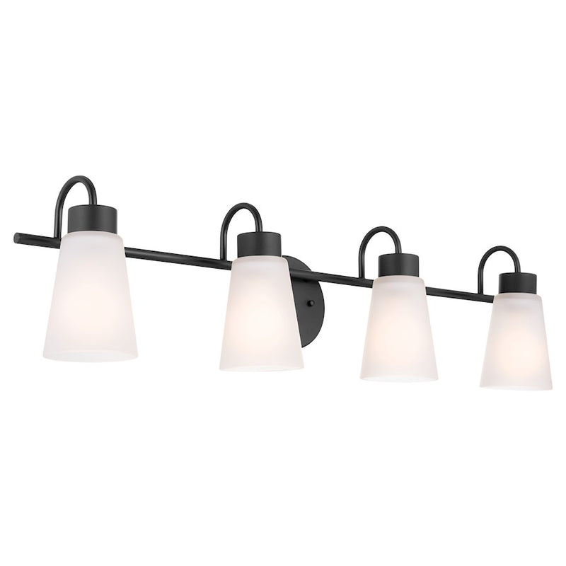 Kichler Erma 4-Light 32.5in Vanity Light | Industrial Black Steel & Clear Satin Etched Glass | Bathroom & Powder Room Vanity Light | Model 55127BK