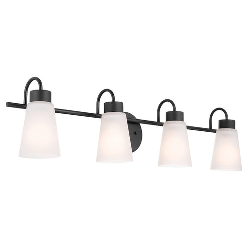 Kichler Erma 4-Light 32.5in Vanity Light | Industrial Black Steel & Clear Satin Etched Glass | Bathroom & Powder Room Vanity Light | Model 55127BK
