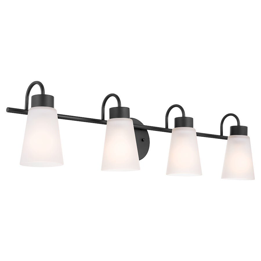 Kichler Erma 4-Light 32.5in Vanity Light | Industrial Black Steel & Clear Satin Etched Glass | Bathroom & Powder Room Vanity Light | Model 55127BK