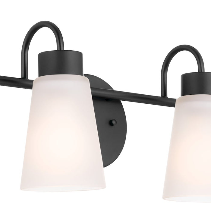 Kichler Erma 4-Light 32.5in Vanity Light | Industrial Black Steel & Clear Satin Etched Glass | Bathroom & Powder Room Vanity Light | Model 55127BK