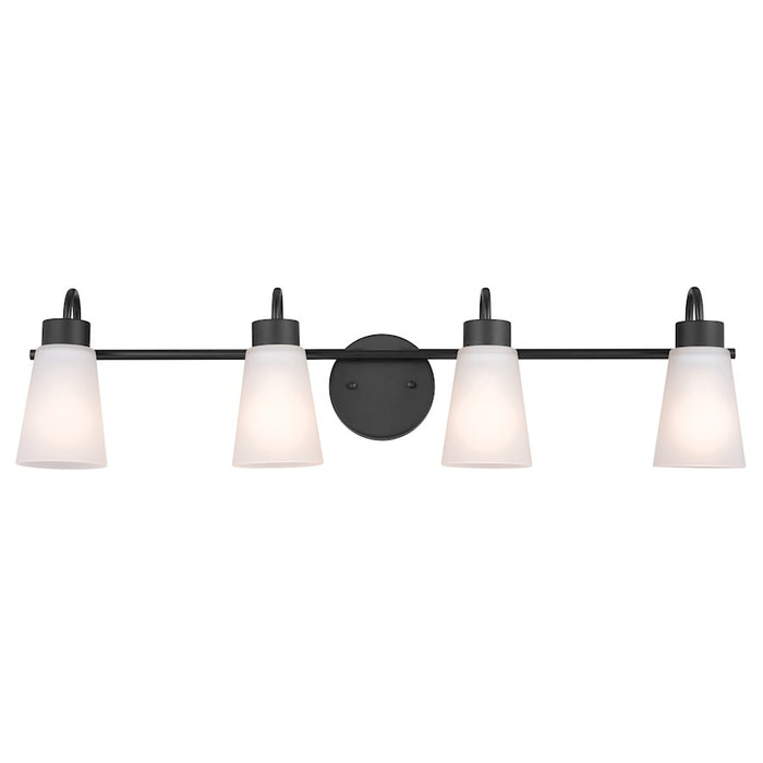 Kichler Erma 4-Light 32.5in Vanity Light | Industrial Black Steel & Clear Satin Etched Glass | Bathroom & Powder Room Vanity Light | Model 55127BK