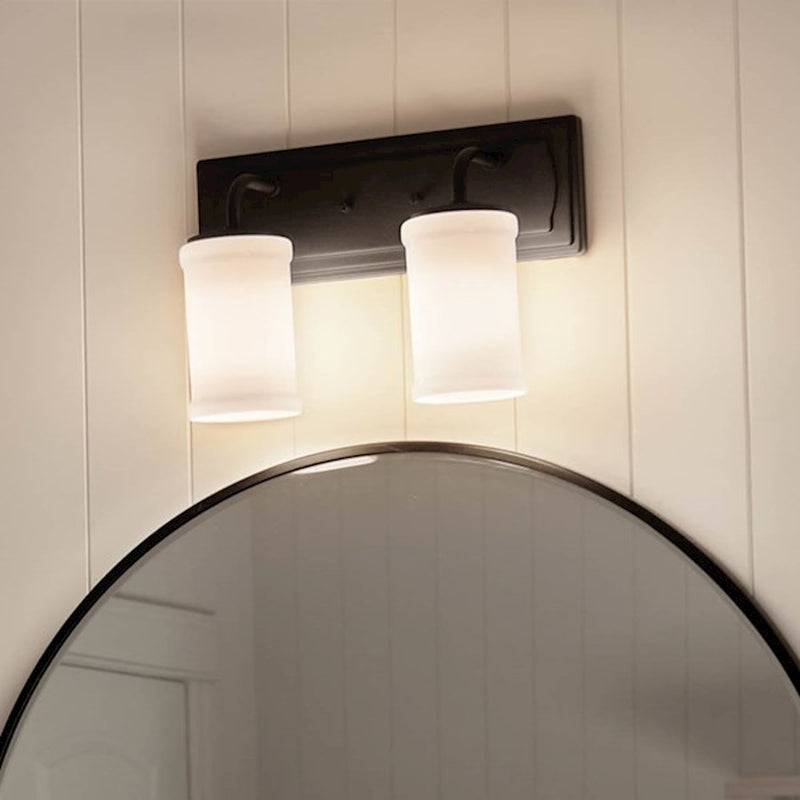 Kichler Vetivene 15in 2-Light Vanity Light | Natural Brass Steel and Opal Glass | Bathroom & Powder Room | 15.25 x 10.25 in | Model 55130NBR