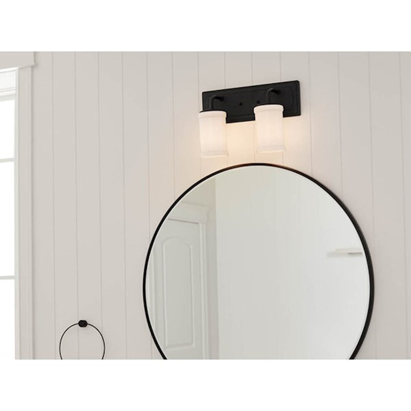 Kichler Vetivene 15in 2-Light Vanity Light | Natural Brass Steel and Opal Glass | Bathroom & Powder Room | 15.25 x 10.25 in | Model 55130NBR