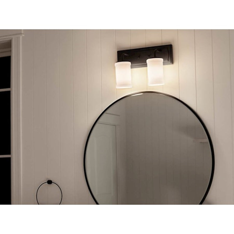 Kichler Vetivene 15in 2-Light Vanity Light | Natural Brass Steel and Opal Glass | Bathroom & Powder Room | 15.25 x 10.25 in | Model 55130NBR