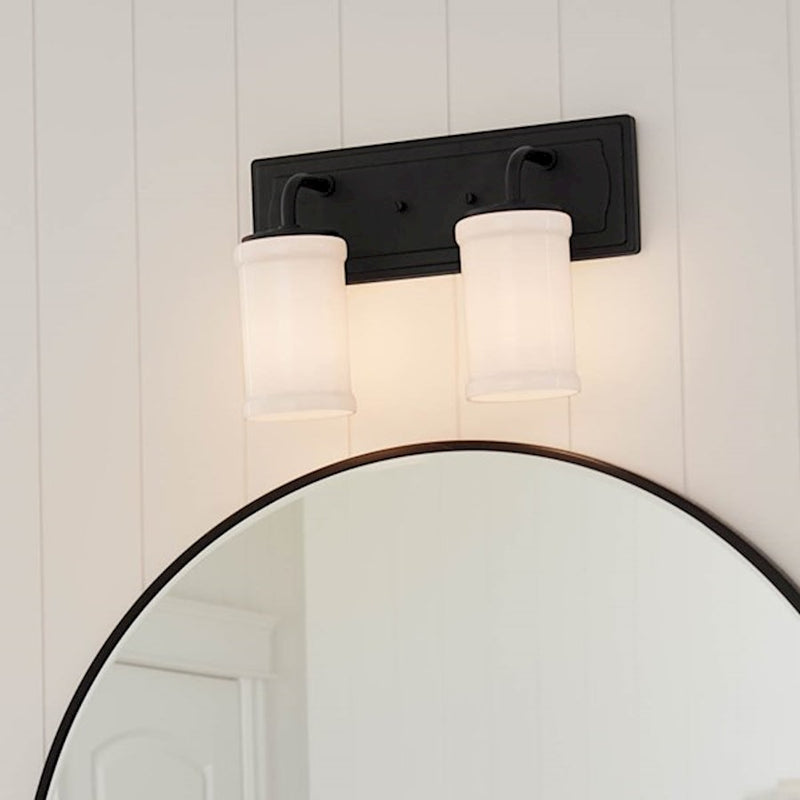Kichler Vetivene 15in 2-Light Vanity Light | Natural Brass Steel and Opal Glass | Bathroom & Powder Room | 15.25 x 10.25 in | Model 55130NBR