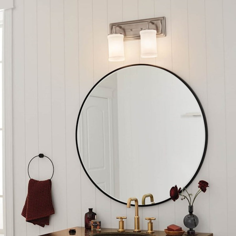 Kichler Vetivene 15in 2-Light Vanity Light | Natural Brass Steel and Opal Glass | Bathroom & Powder Room | 15.25 x 10.25 in | Model 55130NBR