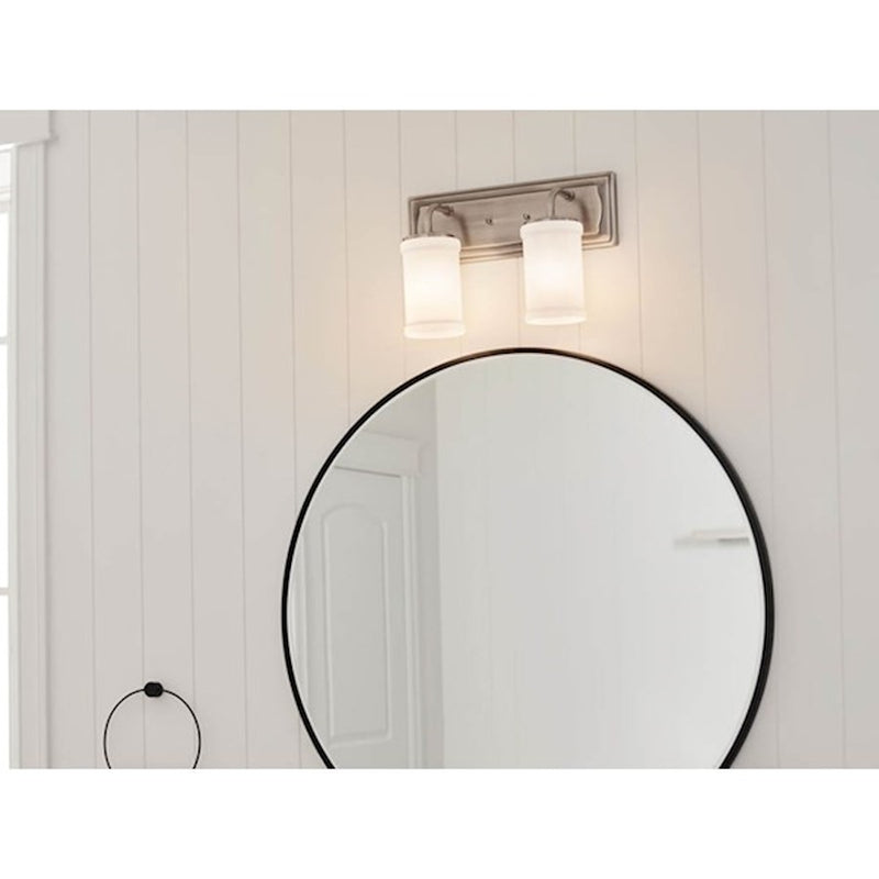 Kichler Vetivene 2-Light 15.25in Vanity Light | Classic Pewter Steel & Opal Glass | Bathroom Vanity & Powder Room Light | Model 55130CLP