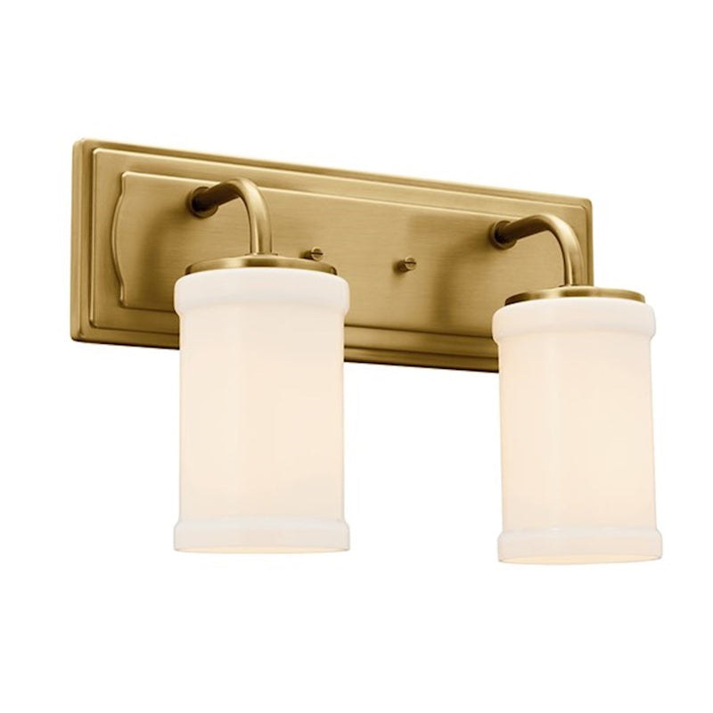 Kichler Vetivene 15in 2-Light Vanity Light | Natural Brass Steel and Opal Glass | Bathroom & Powder Room | 15.25 x 10.25 in | Model 55130NBR