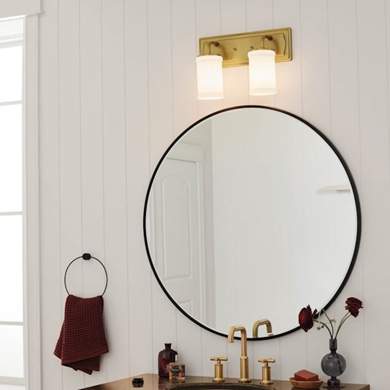 Kichler Vetivene 15in 2-Light Vanity Light | Natural Brass Steel and Opal Glass | Bathroom & Powder Room | 15.25 x 10.25 in | Model 55130NBR