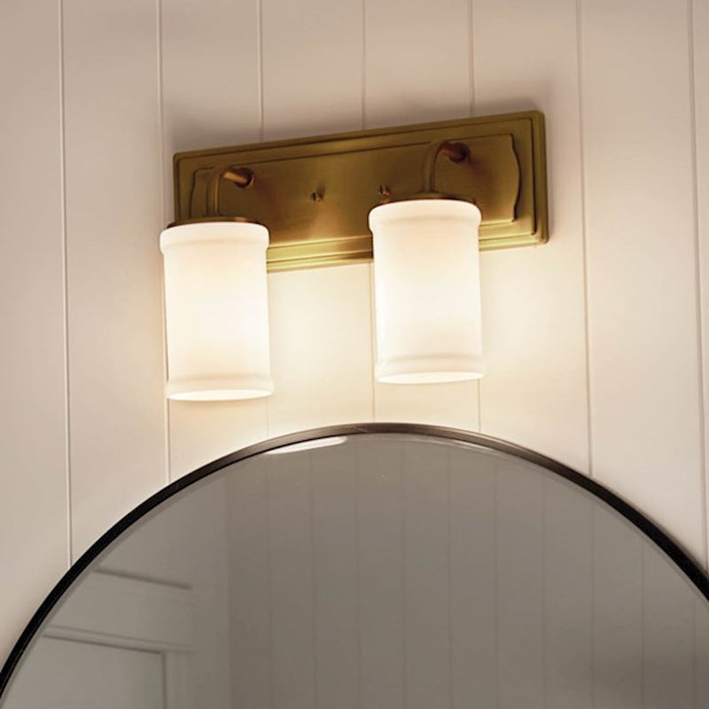 Kichler Vetivene 15in 2-Light Vanity Light | Natural Brass Steel and Opal Glass | Bathroom & Powder Room | 15.25 x 10.25 in | Model 55130NBR