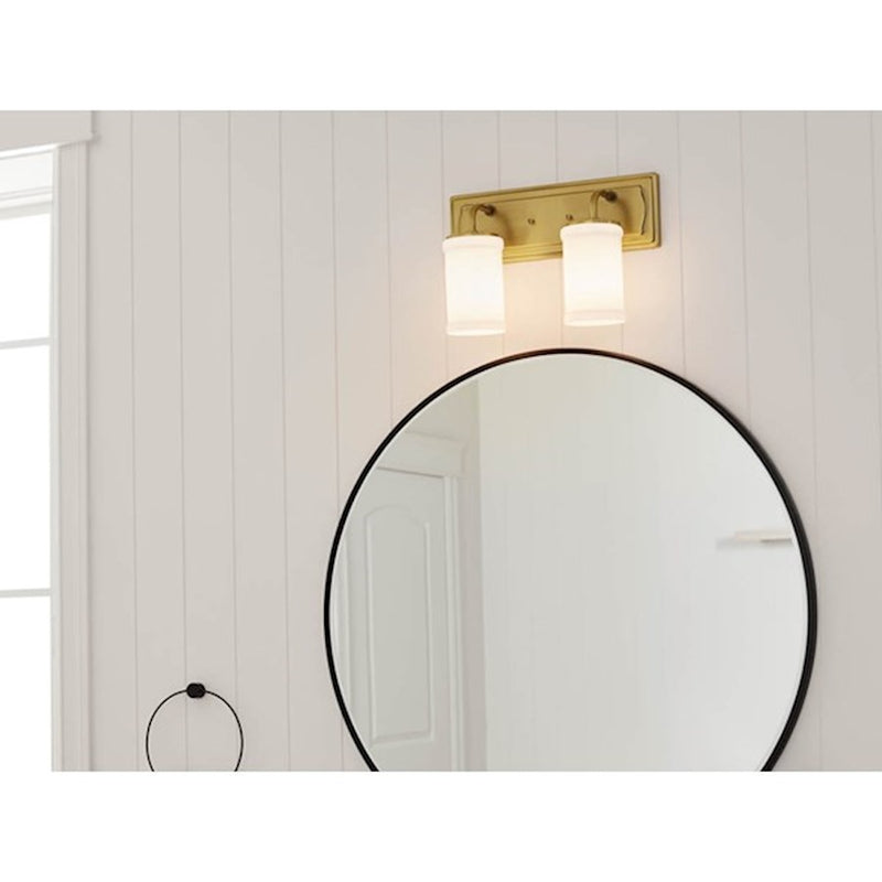 Kichler Vetivene 15in 2-Light Vanity Light | Natural Brass Steel and Opal Glass | Bathroom & Powder Room | 15.25 x 10.25 in | Model 55130NBR
