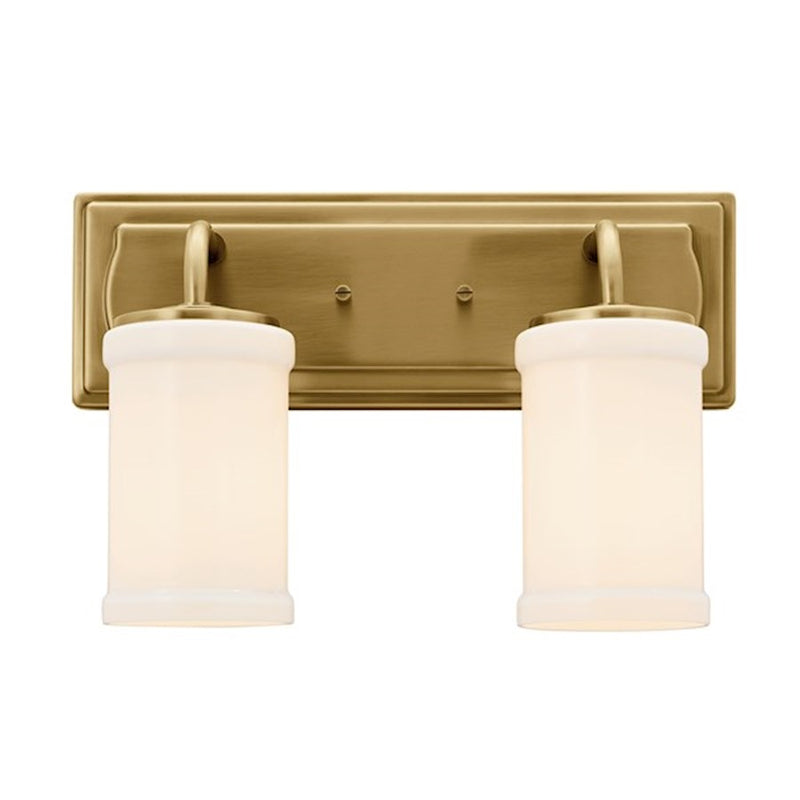 Kichler Vetivene 15in 2-Light Vanity Light | Natural Brass Steel and Opal Glass | Bathroom & Powder Room | 15.25 x 10.25 in | Model 55130NBR