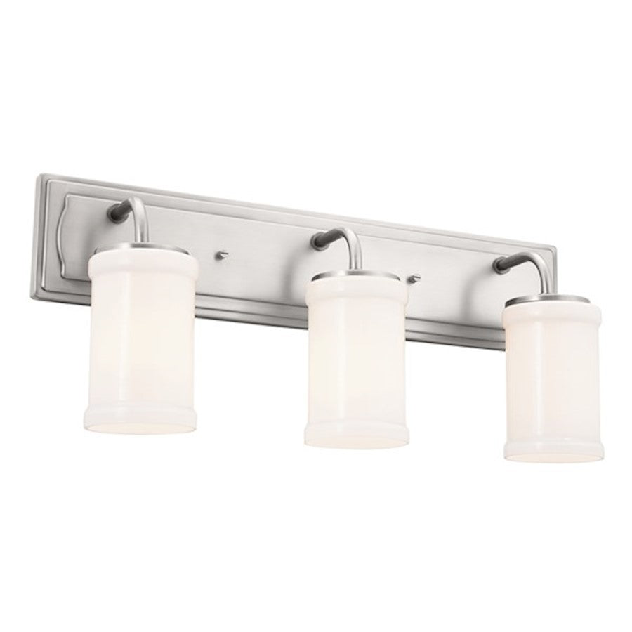 Kichler Vetivene 24in 3-Light Vanity Light | Classic Pewter Steel & Opal Glass | Bathroom Vanity Light | 75W Max per Socket, Damp | Model 55131CLP