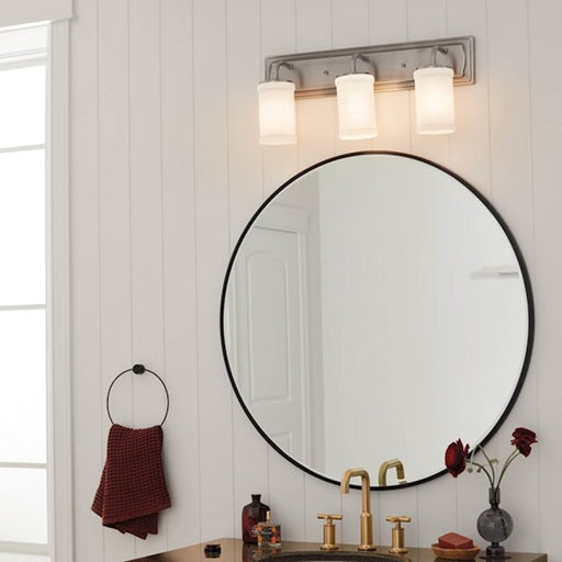 Kichler Vetivene 24in 3-Light Vanity Light | Classic Pewter Steel & Opal Glass | Bathroom Vanity Light | 75W Max per Socket, Damp | Model 55131CLP