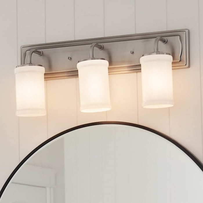 Kichler Vetivene 24in 3-Light Vanity Light | Classic Pewter Steel & Opal Glass | Bathroom Vanity Light | 75W Max per Socket, Damp | Model 55131CLP