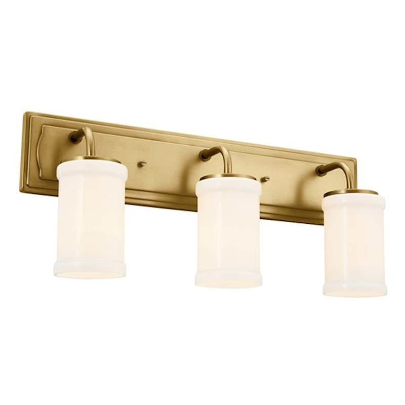 Kichler Vetivene 24in 3-Light Bath Vanity Light | Transitional Natural Brass and Opal Glass | Bathroom & Powder Room | Model 55131NBR