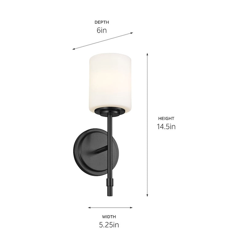 Kichler Ali 1-Light Wall Sconce | Updated Traditional Polished Nickel and Satin Etched Cased Opal Glass | Bathroom & Hallway | Model 55140PN