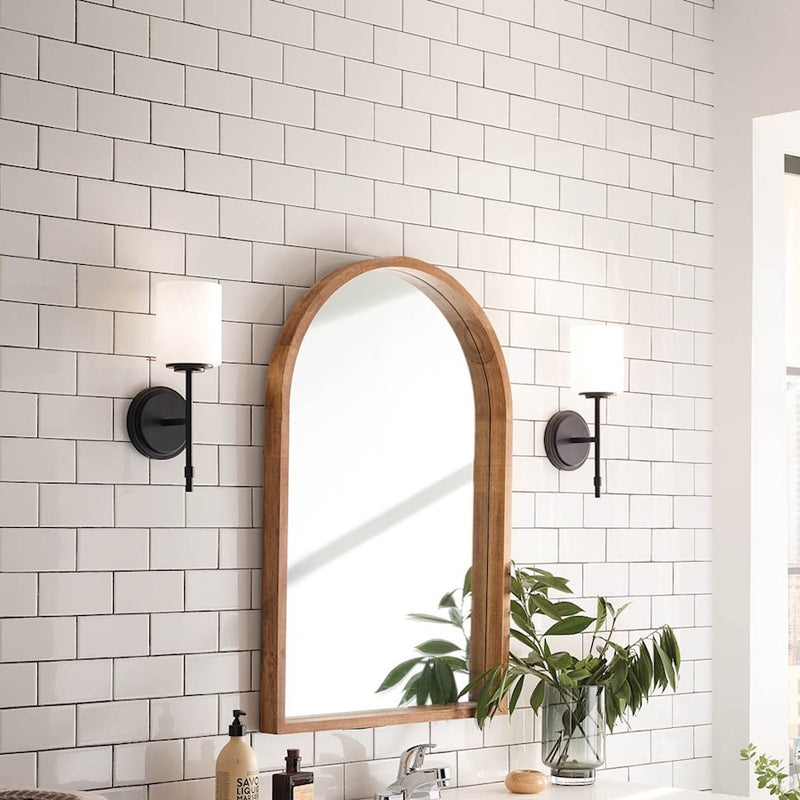 Kichler Ali 1-Light Wall Sconce | Updated Traditional Polished Nickel and Satin Etched Cased Opal Glass | Bathroom & Hallway | Model 55140PN