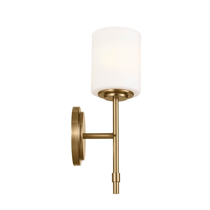 Kichler Ali 1-Light Wall Sconce | Updated Traditional Polished Nickel and Satin Etched Cased Opal Glass | Bathroom & Hallway | Model 55140PN