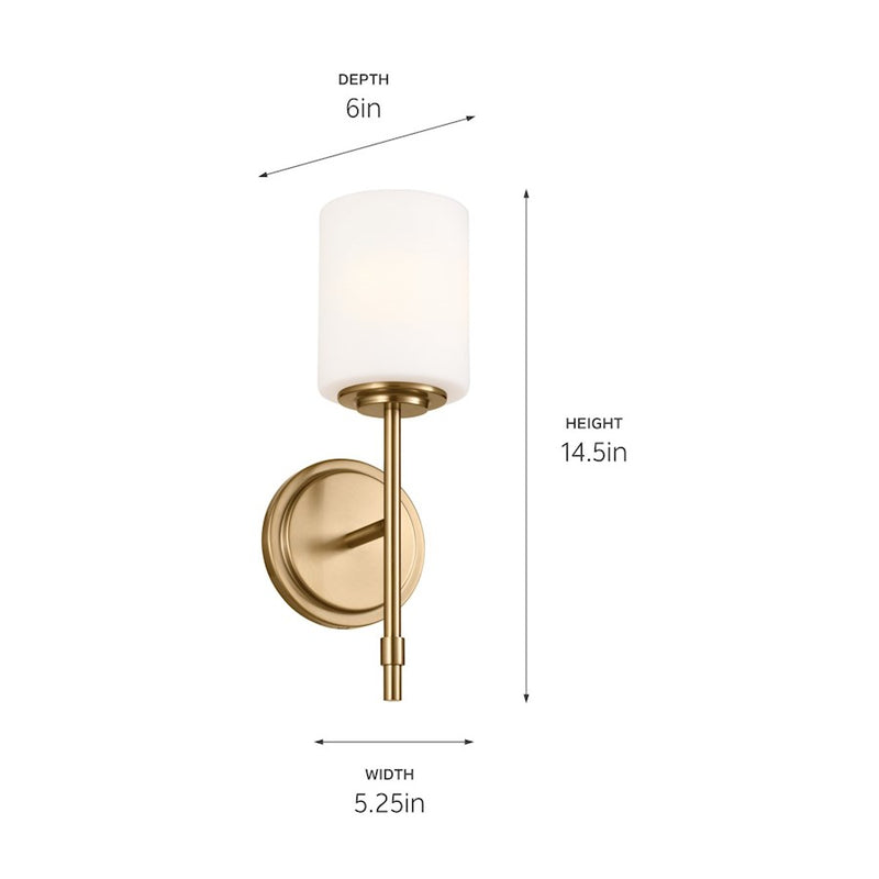 Kichler Ali 1-Light Wall Sconce | Updated Traditional Polished Nickel and Satin Etched Cased Opal Glass | Bathroom & Hallway | Model 55140PN
