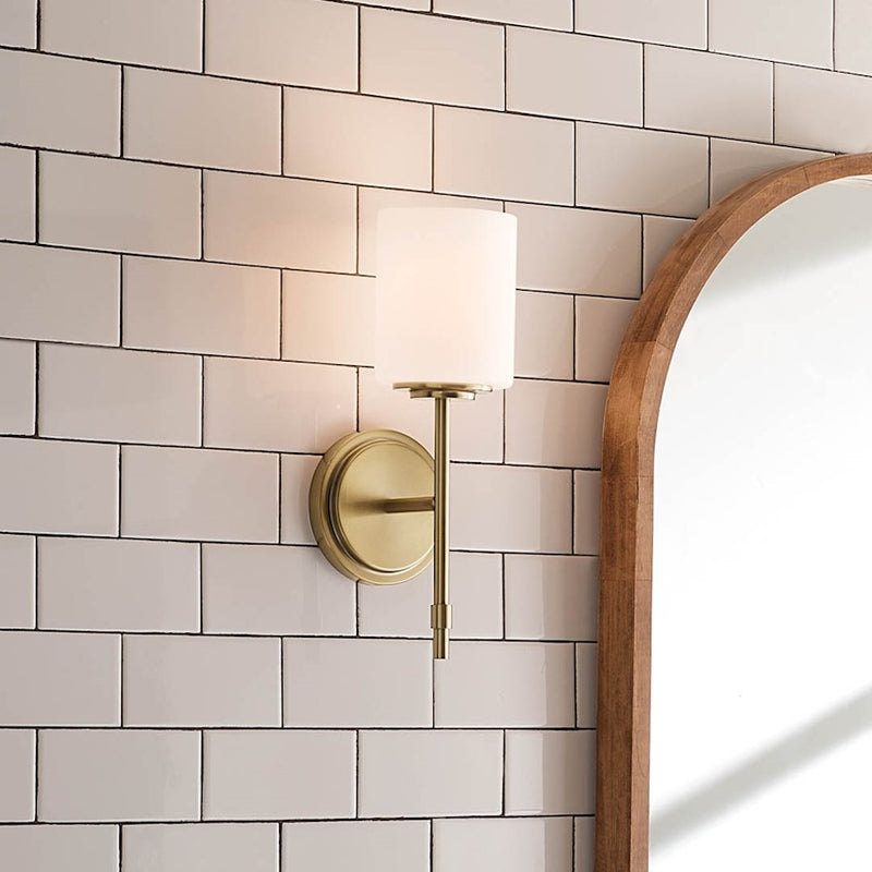 Kichler Ali 1-Light Wall Sconce | Updated Traditional Polished Nickel and Satin Etched Cased Opal Glass | Bathroom & Hallway | Model 55140PN
