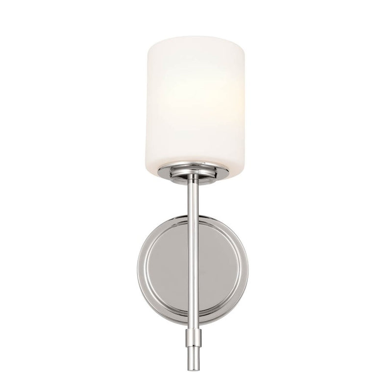 Kichler Ali 1-Light Wall Sconce | Updated Traditional Polished Nickel and Satin Etched Cased Opal Glass | Bathroom & Hallway | Model 55140PN