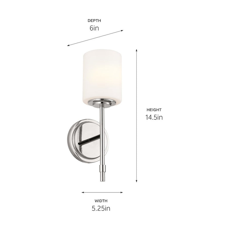 Kichler Ali 1-Light Wall Sconce | Updated Traditional Polished Nickel and Satin Etched Cased Opal Glass | Bathroom & Hallway | Model 55140PN