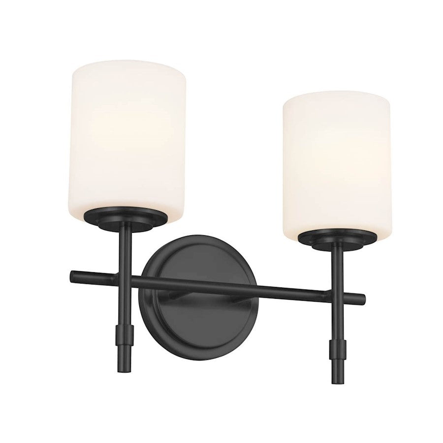 Kichler Ali 14in 2-Light Vanity Light | Black Steel & Satin Etched Opal Glass | Bathroom & Powder Room Light | Damp Rated, Dimmable | Model 55141BK