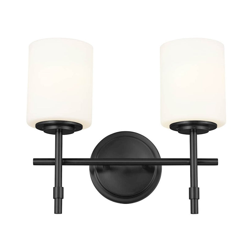 Kichler Ali 14in 2-Light Bath Vanity | Updated Traditional Polished Nickel and Satin Etched Opal Glass | Bathroom Vanity | Model 55141PN