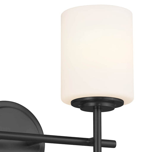 Kichler Ali 14in 2-Light Vanity Light | Black Steel & Satin Etched Opal Glass | Bathroom & Powder Room Light | Damp Rated, Dimmable | Model 55141BK