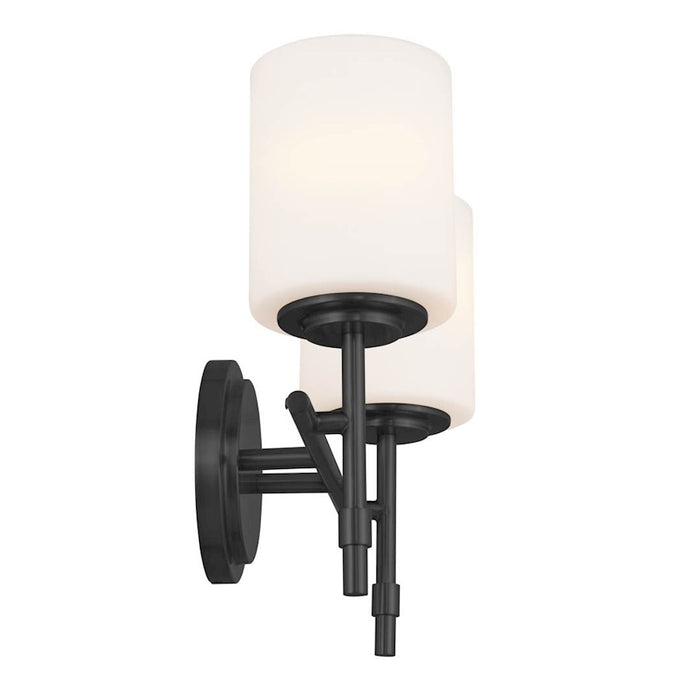 Kichler Ali 14in 2-Light Vanity Light | Black Steel & Satin Etched Opal Glass | Bathroom & Powder Room Light | Damp Rated, Dimmable | Model 55141BK