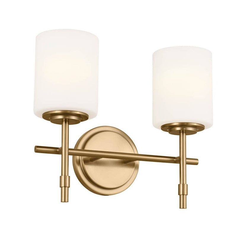Kichler Ali 14in 2-Light Bath Vanity | Updated Traditional Polished Nickel and Satin Etched Opal Glass | Bathroom Vanity | Model 55141PN