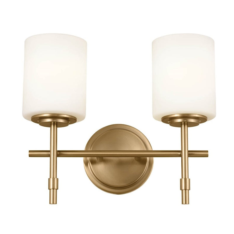 Kichler Ali 14in 2-Light Bath Vanity | Updated Traditional Polished Nickel and Satin Etched Opal Glass | Bathroom Vanity | Model 55141PN
