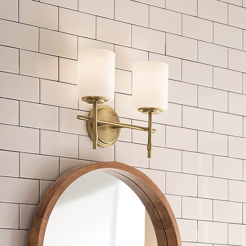 Kichler Ali 14in 2-Light Bath Vanity | Updated Traditional Polished Nickel and Satin Etched Opal Glass | Bathroom Vanity | Model 55141PN